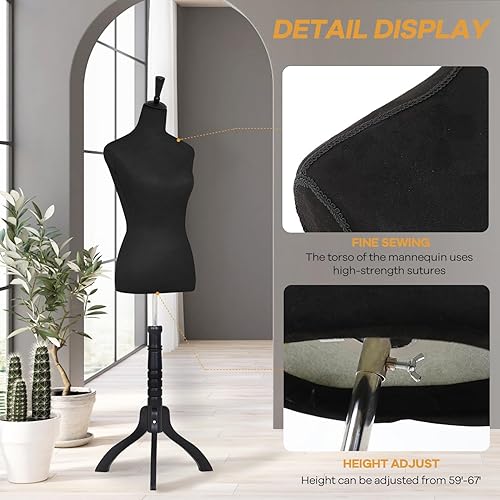 Miniatura 4 de Cuerpo de maniquí de 59 a 67 pulgadas de altura ajustable, modelo femenino, maniquí de vestido con soporte de madera para triples cápsulas, para