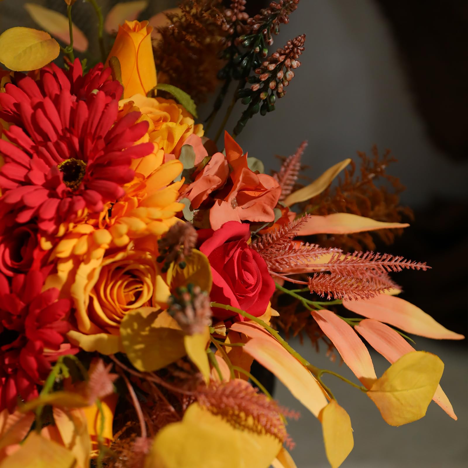 Confezione da 2 fiori artificiali realistici in seta da 33 cm, bouquet di rose finte a tema autunnale, per matrimoni/Natale/decorazione della casa