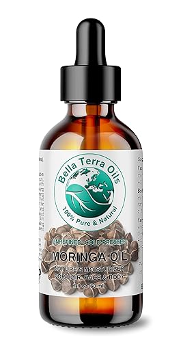 Bella Terra Oils Aceite de moringa 2 oz prensado en frío Sin refinar Orgánico Un solo ingrediente Mantiene la humedad natural de la piel Absorbe