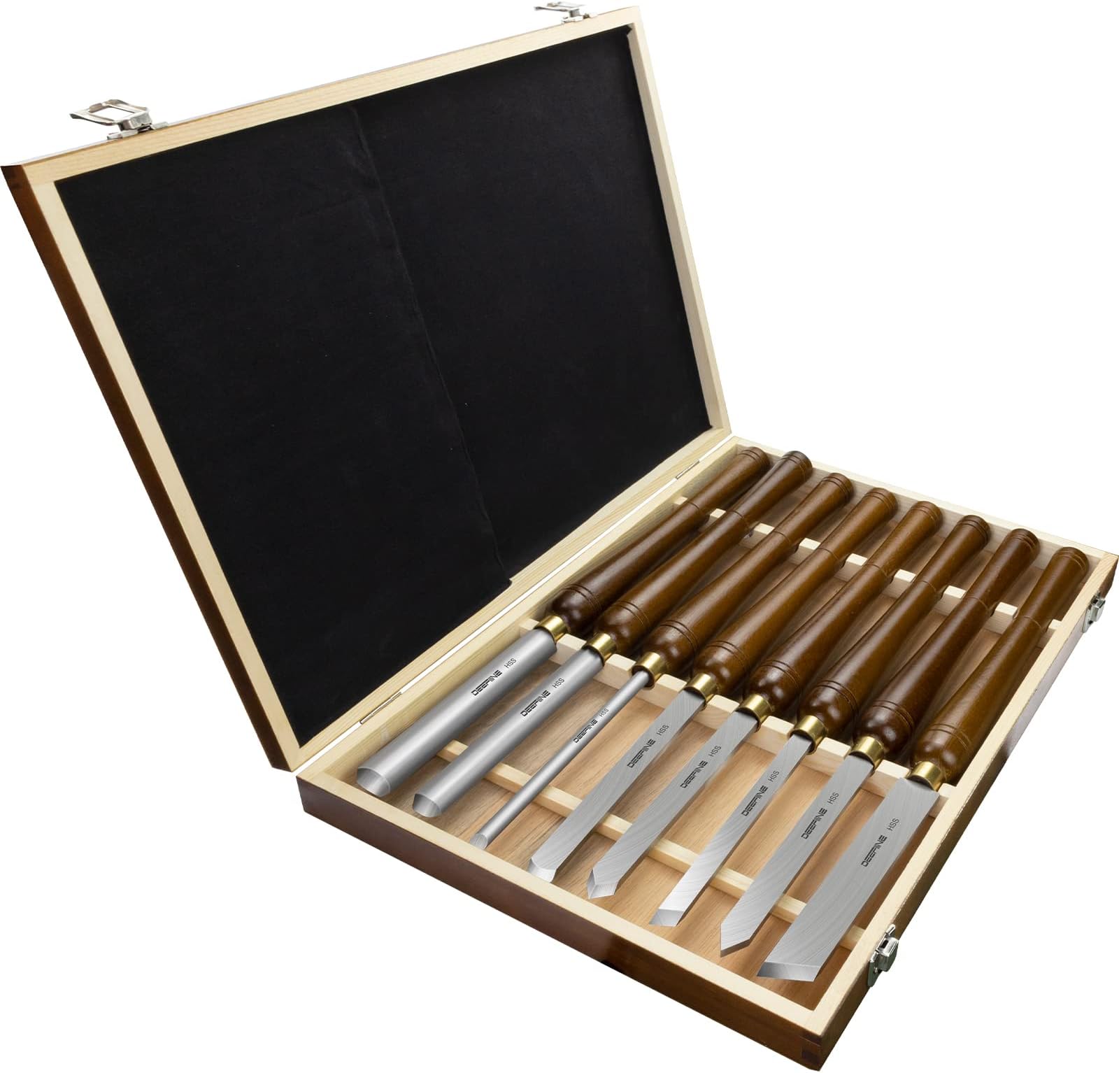 8pcs HSS Wood Turning Tools Lathe Chisel kit with Long Beech handle