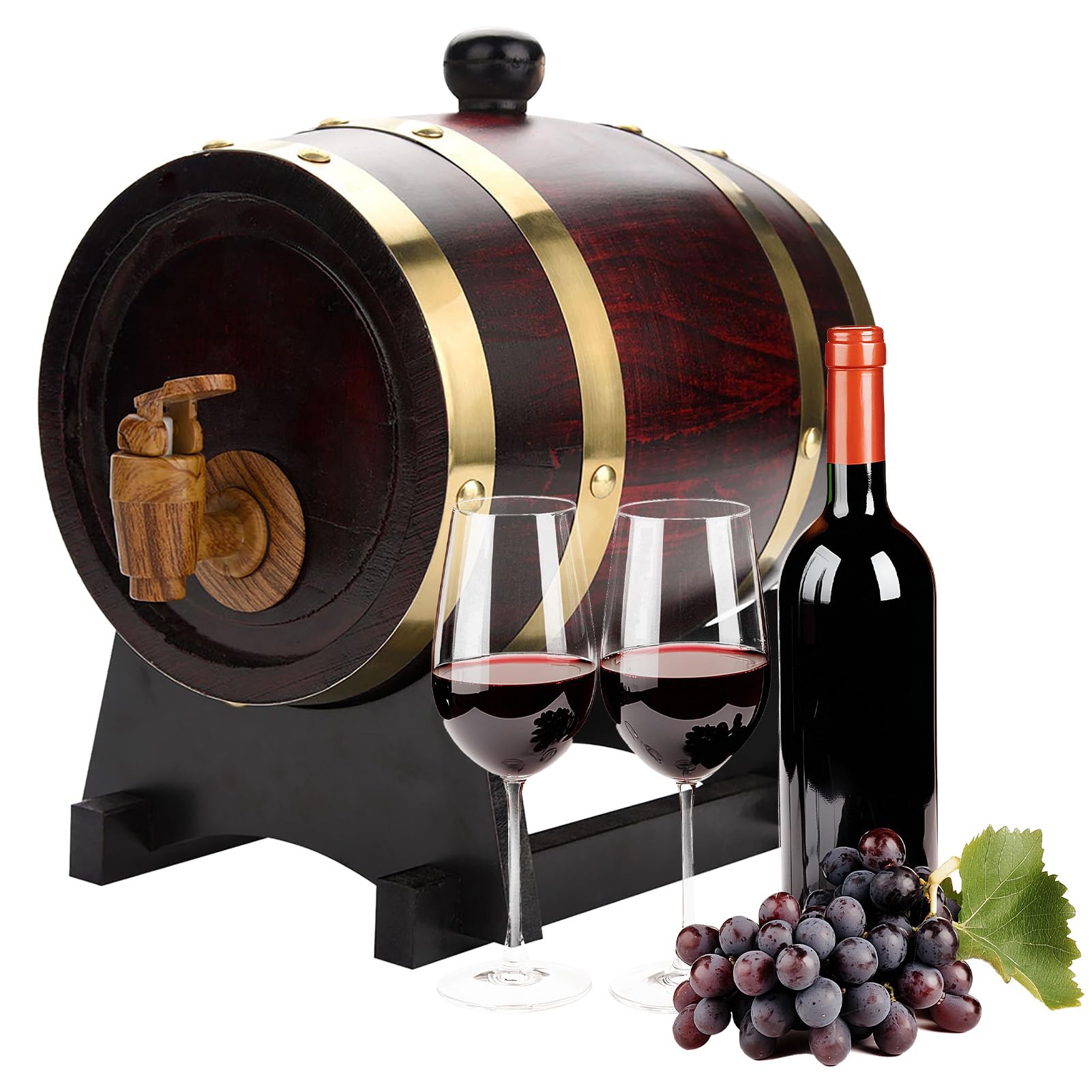 Wooden Barrel Beer Keg With Tap, Stopper and Stand - 1.5L/3L/5L/10L Capacity for Home Brewing, Whiskey or Wine
