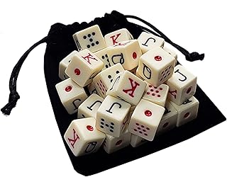 Cyber-Deals Spanish Poker Dice Ivory with Black Velvet Storage Pouch (Set of 30 Dice, 1 Pouch)