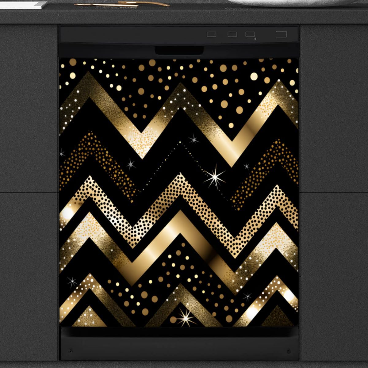 Abstract Art Golden Polka Dots Dishwasher Magnet Cover Reusable Decorative Magnetic Door Cover Dishwasher Covers for The Front Magnetic Kitchen Refrigerator Appliance Decor 23 x 26 Inches