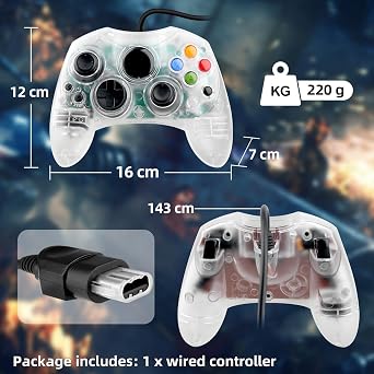 OSTENT Wired Controller Gamepad Joystick S Type 2 A for Microsoft Old Generation Xbox Console Video Games (Transparent)