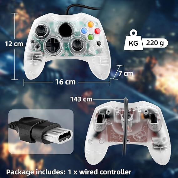 OSTENT Wired Controller Gamepad Joystick S Type 2 A for Microsoft Old Generation Xbox Console Video Games (Transparent)