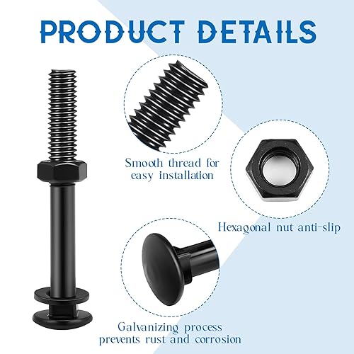 Miniatura 11 de Zonon Juego de 12 pernos de carro galvanizados de 3/8 x 6 pulgadas, color negro, incluye arandelas resistentes a la corrosión y tuercas