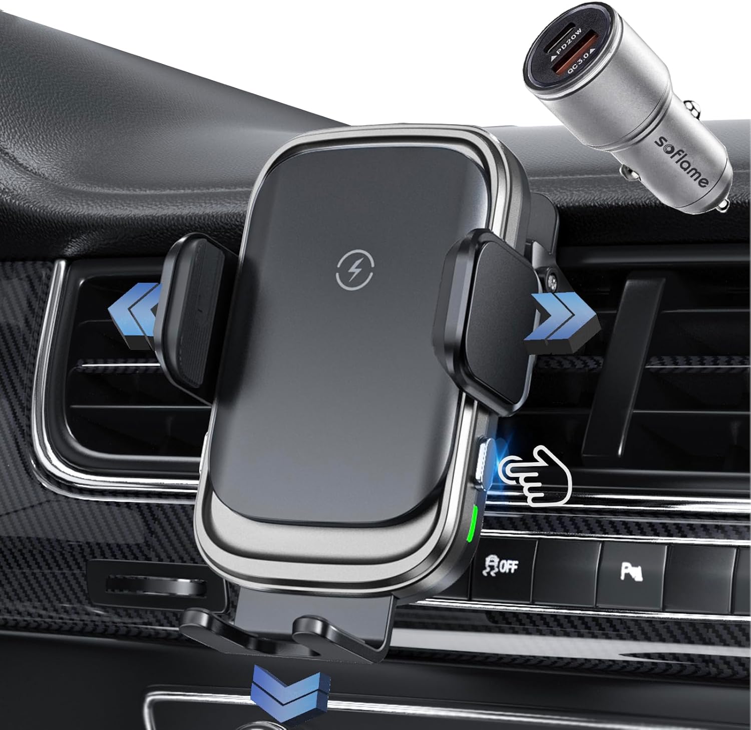 Soflame Wireless Car Charger, 15W Full AutoClamping Fast Charging Air