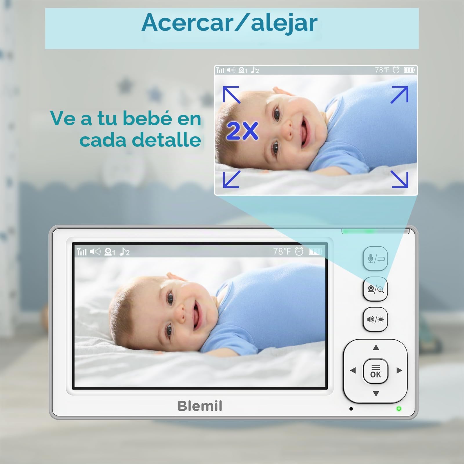 Monitor de bebé actualizado con batería de 29 horas, monitor de video IPS de pantalla dividida de 4.3 pulgadas con dos cámaras y audio, panorámica/inclinación/zoom remoto, conversación bidireccional