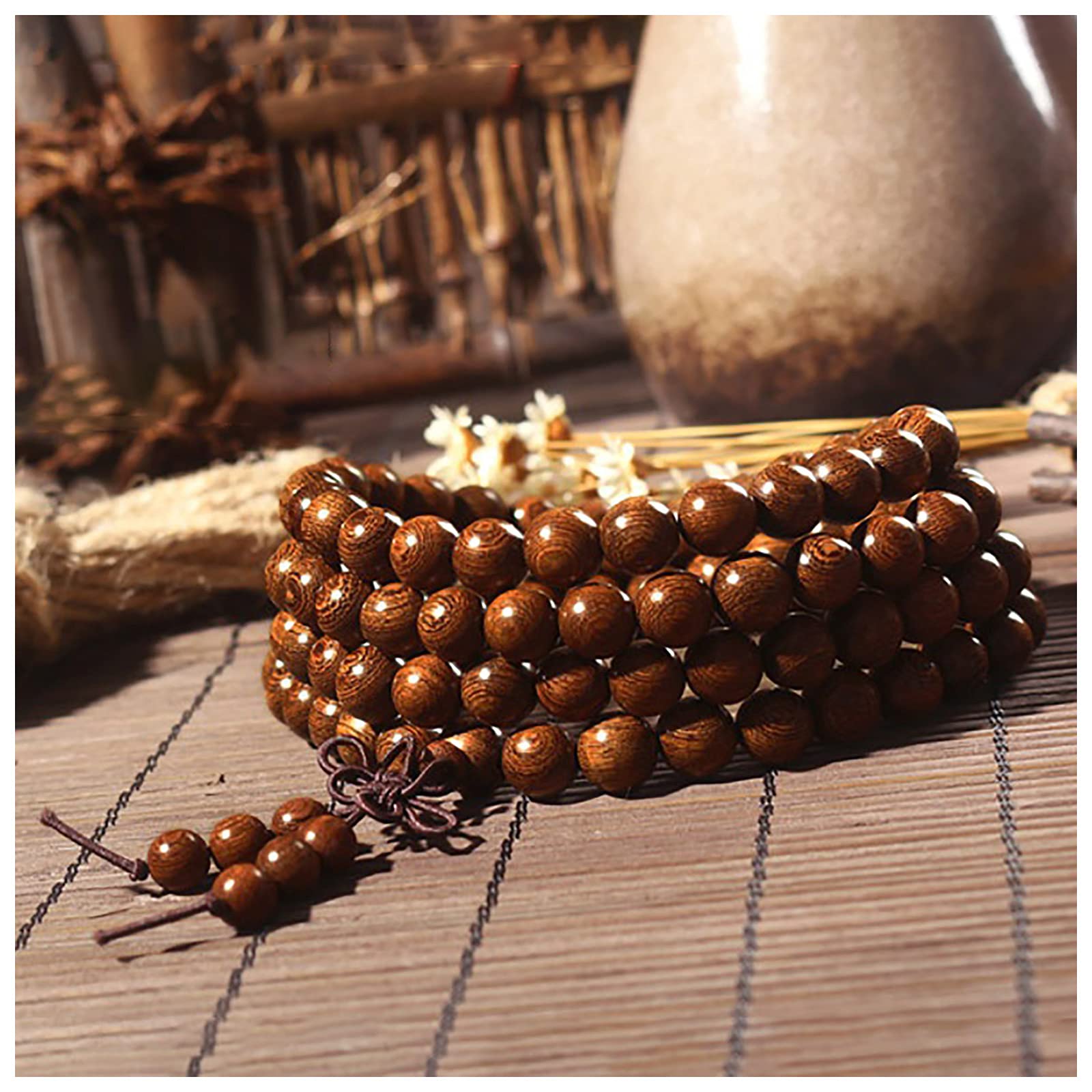 Herren Womens 108 Perle Sandelholz Mala Gebetsarmband - Yoga Meditation Perlen - Buddha Gebetsperlen