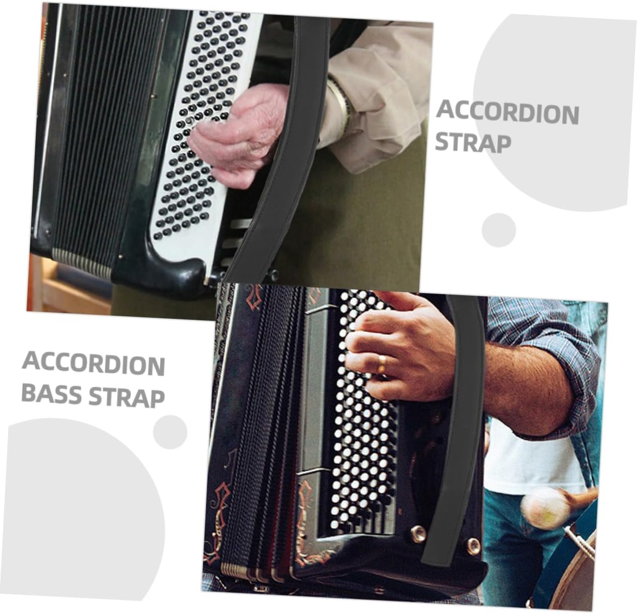Black Cowhide Left Hand Accordion Strap for Bass Accordion Players