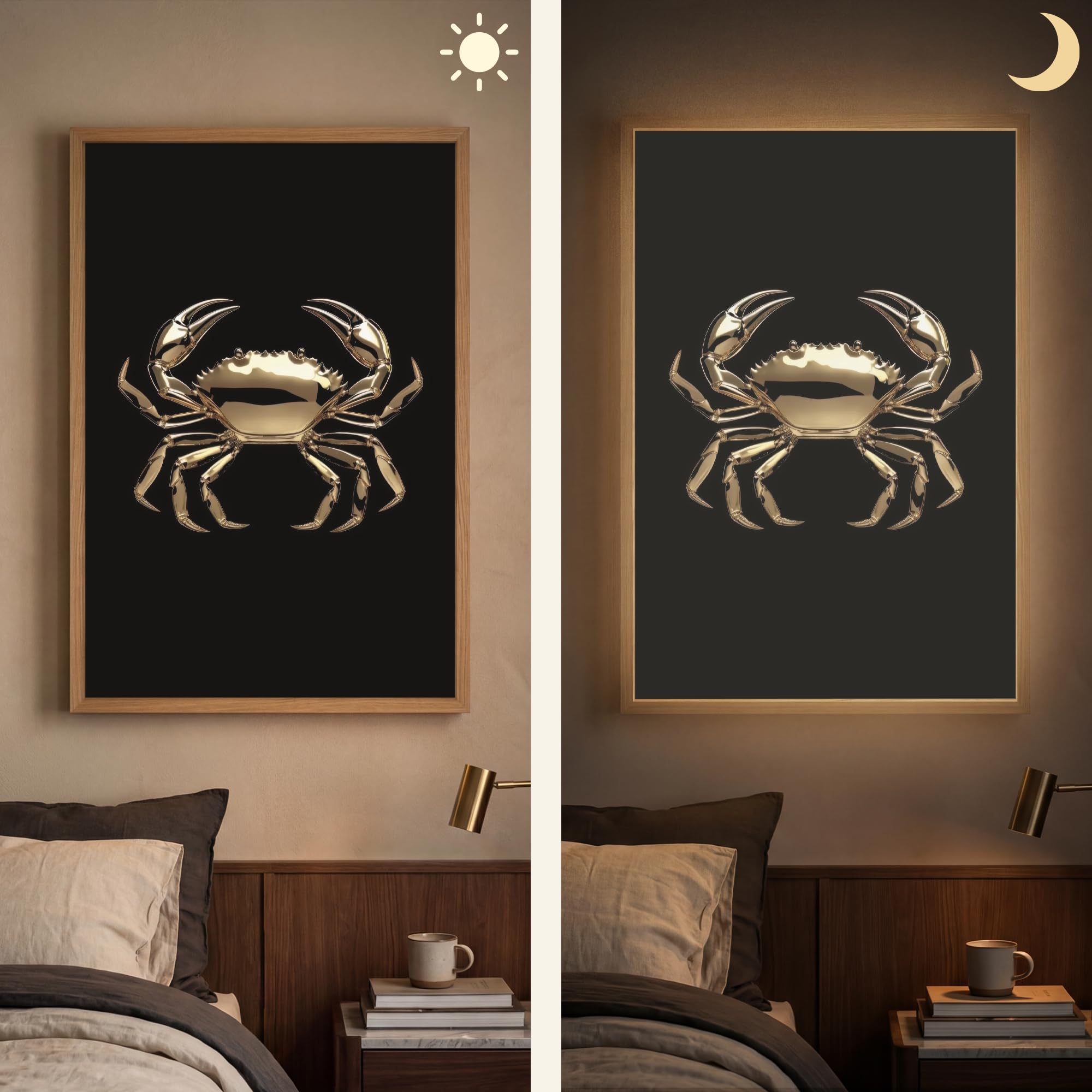 Wandlampe Wohnzimmer 60x90 cm Aufladbar Wandleuchte LED Lampe Wand Nachtlicht Schlafzimmer Flur Wandbeleuchtung Warmweiß Wall Lamp Gold - Krabbe - Tiere - Schwarz