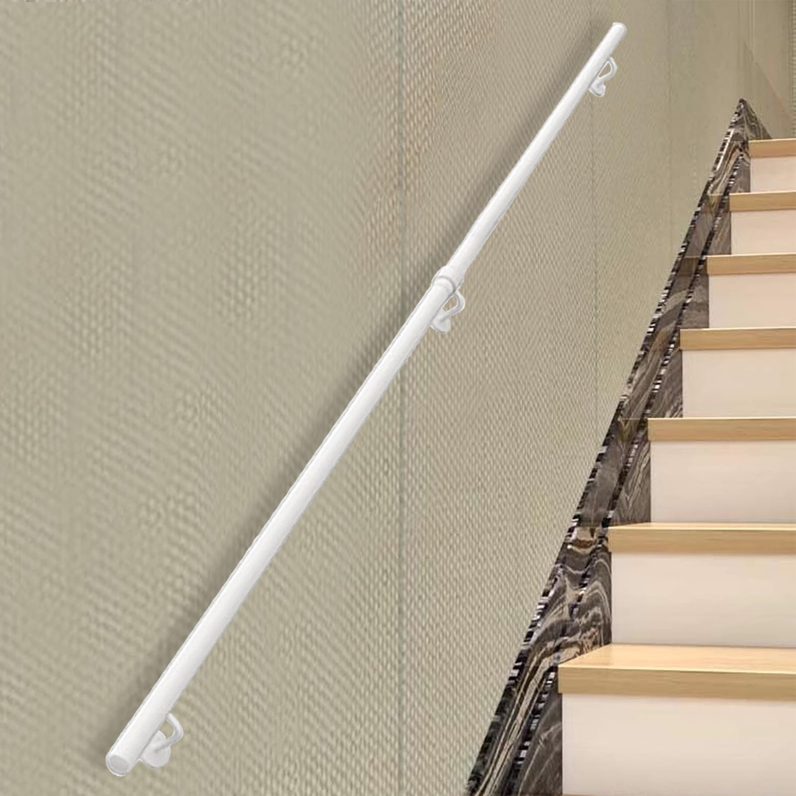 FKXSXAZ Modern Stair Railing 30-600cm, White Metal Wall Mounted Handrail Non-Slip Safety Grab Bar Kit, Round Pipe Staircase Banister Hand Rails for Home/Loft/Porch(19ft/570cm)