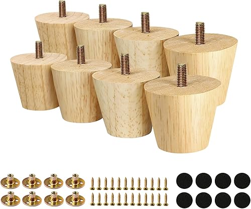 Miniatura 89 de FoDau770 Patas de Muebles de Madera de Caucho de 9 Pulgadas, Patas de Madera Rectas Cónicas de Mediados de Siglo para Sofá, Juego de 4, Patas