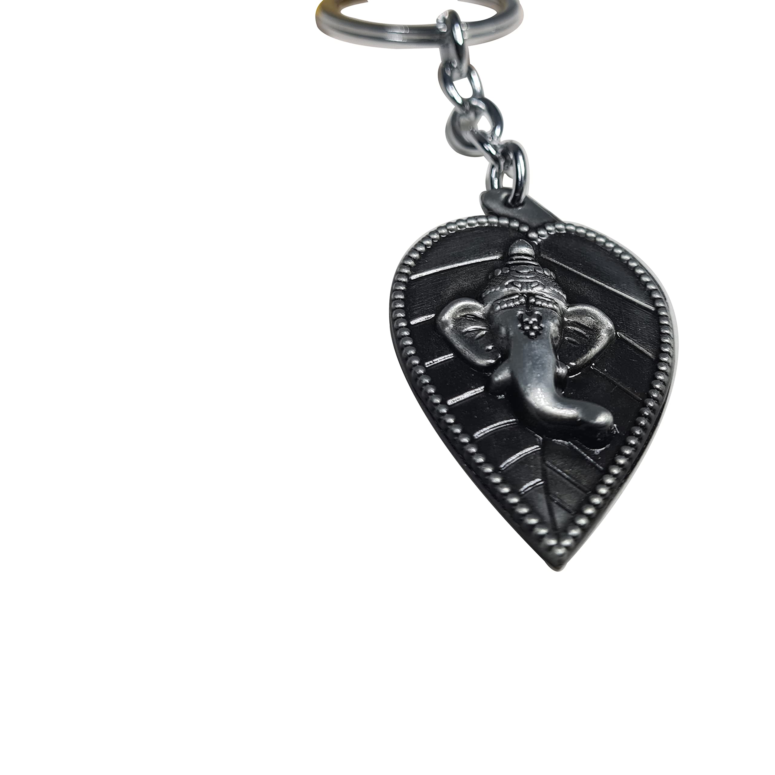 New Lord Ganesh in Leaf Metal Keychain for Personal and Gifting to Friends, Family and Relatives Silver and Black color Highlited Single Keychains-picture-25