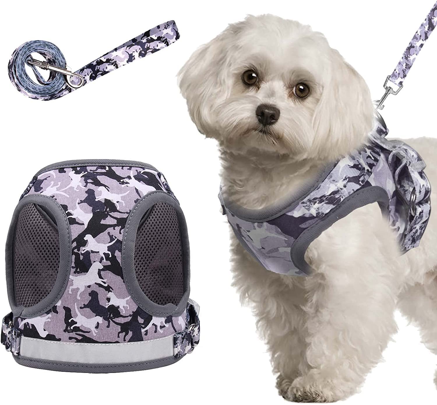 KUTKUT Breathable Mesh in Camouflage Vest Harness and Leash Set for Small Dogs and Cats | Adjustable Reflective Puppy Vest Harness for Small Pets (Size: XL, Adjustable Chest: 42-48 cm) (B09HSC77WQ) Amazon Price History, Amazon Price Tracker