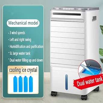 Evaporative Air Cooler with 360ml/h Humidification, 65W Portable Air Conditioner No Exhaust Pipe, 460m³/h Cooling Fan, 7H Mechanical Timer, 90° Oscillation Room Fan [Energy Class A+]