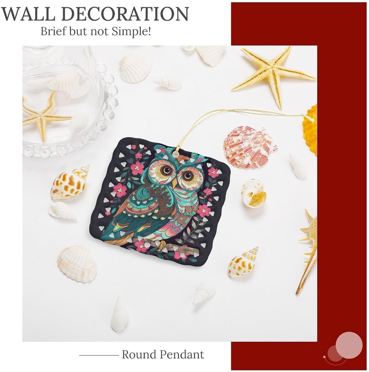 Anime Owl Square Ceramic Ornament Hanging Pendant image 4