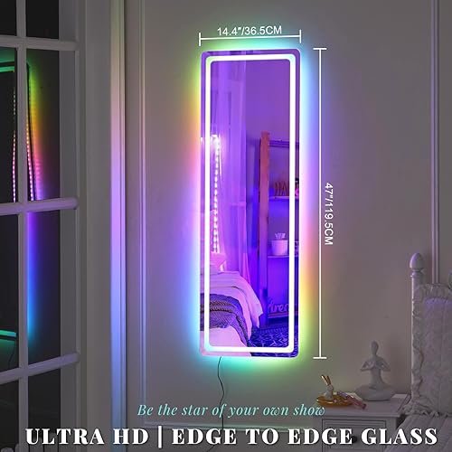 Miniatura 10 de LUXFURNI Espejo de longitud completa de 63 x 20 pulgadas con luces, espejo de cuerpo completo con 22 bombillas LED, espejo grande de pie, espejo de