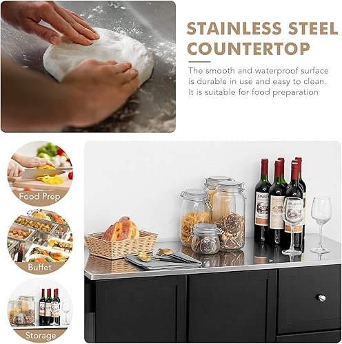 Miniatura 5 de GORELAX Isla de cocina con ruedas con parte superior de acero inoxidable, carrito de cocina con cajones de almacenamiento y gabinete, isla de bloque