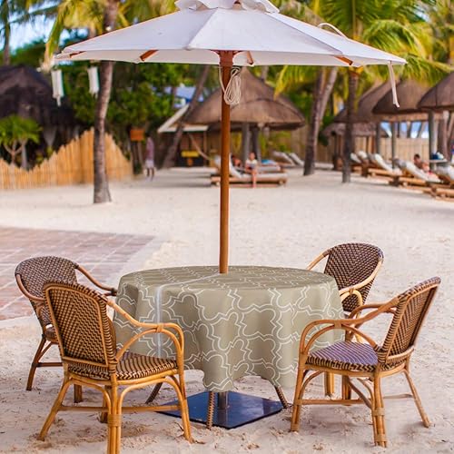 Mantel de picnic al aire libre, impermeable, antimanchas, manteles de poliéster para patio, con agujero para paraguas con cremallera, para fiestas,