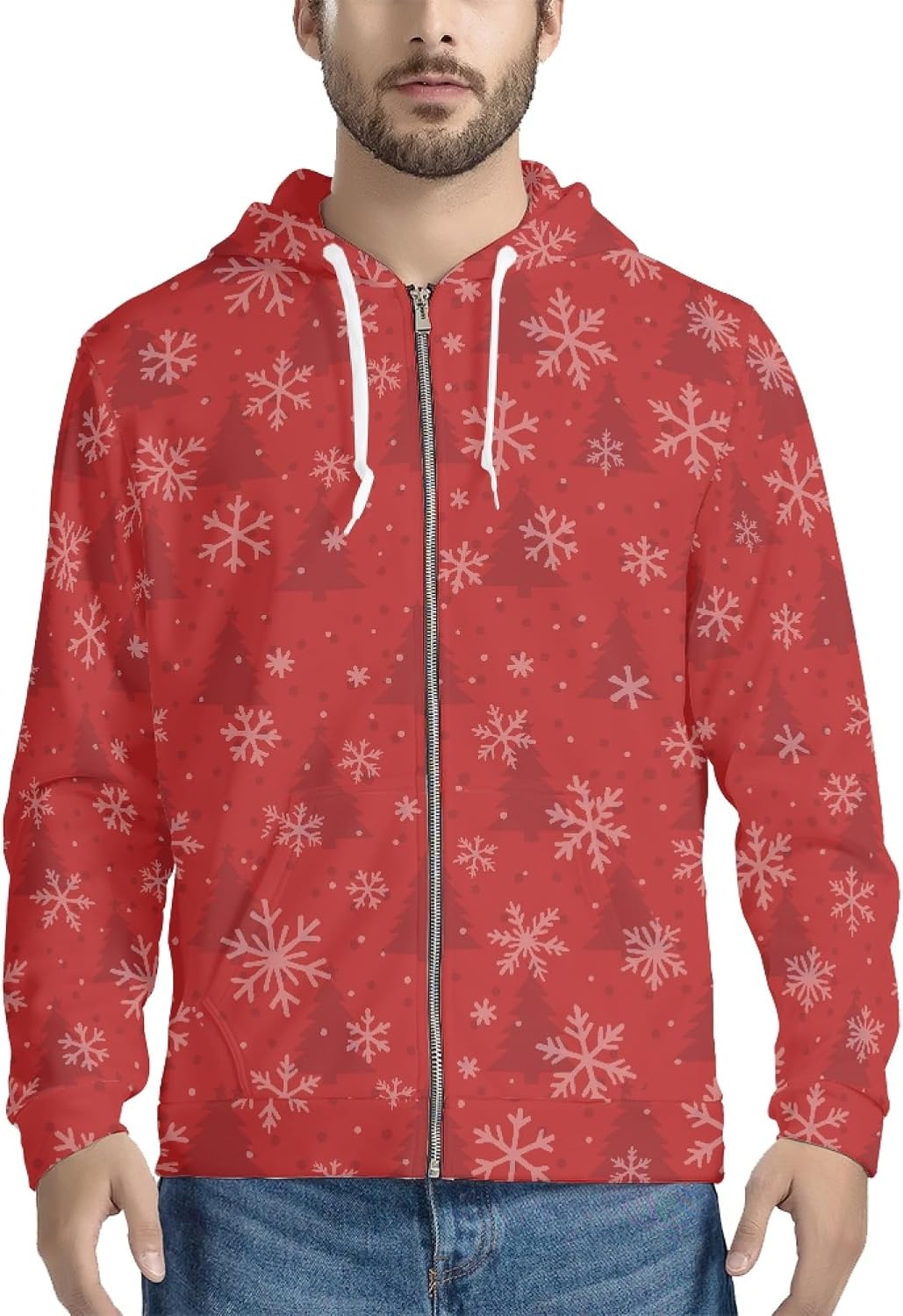 Amzbeauty Men's Zip Up Hoodies Trendy Graphic Print Long Sleeve Drawstring Hoodie Coats With Pockets