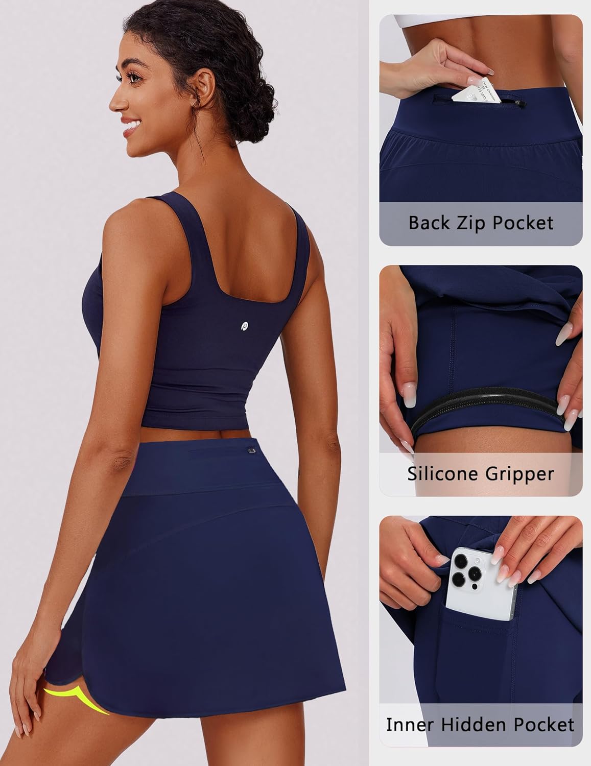 PINSPARK Dolphin Golf Skorts for Woman High Waisted Athletic Skort with Zipper Pockets A Line Casual Pickleball Tennis Skirts - Image 4