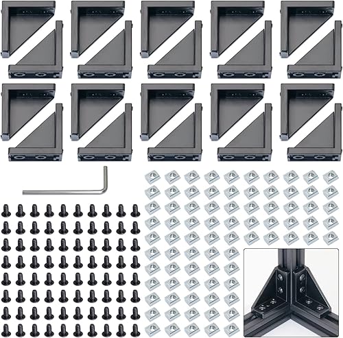 CheeMuii 2040 Kit de soporte de esquina – 20 soportes de esquina, 80 tornillos hexagonales, 80 tuercas deslizantes, 1 llave hexagonal para