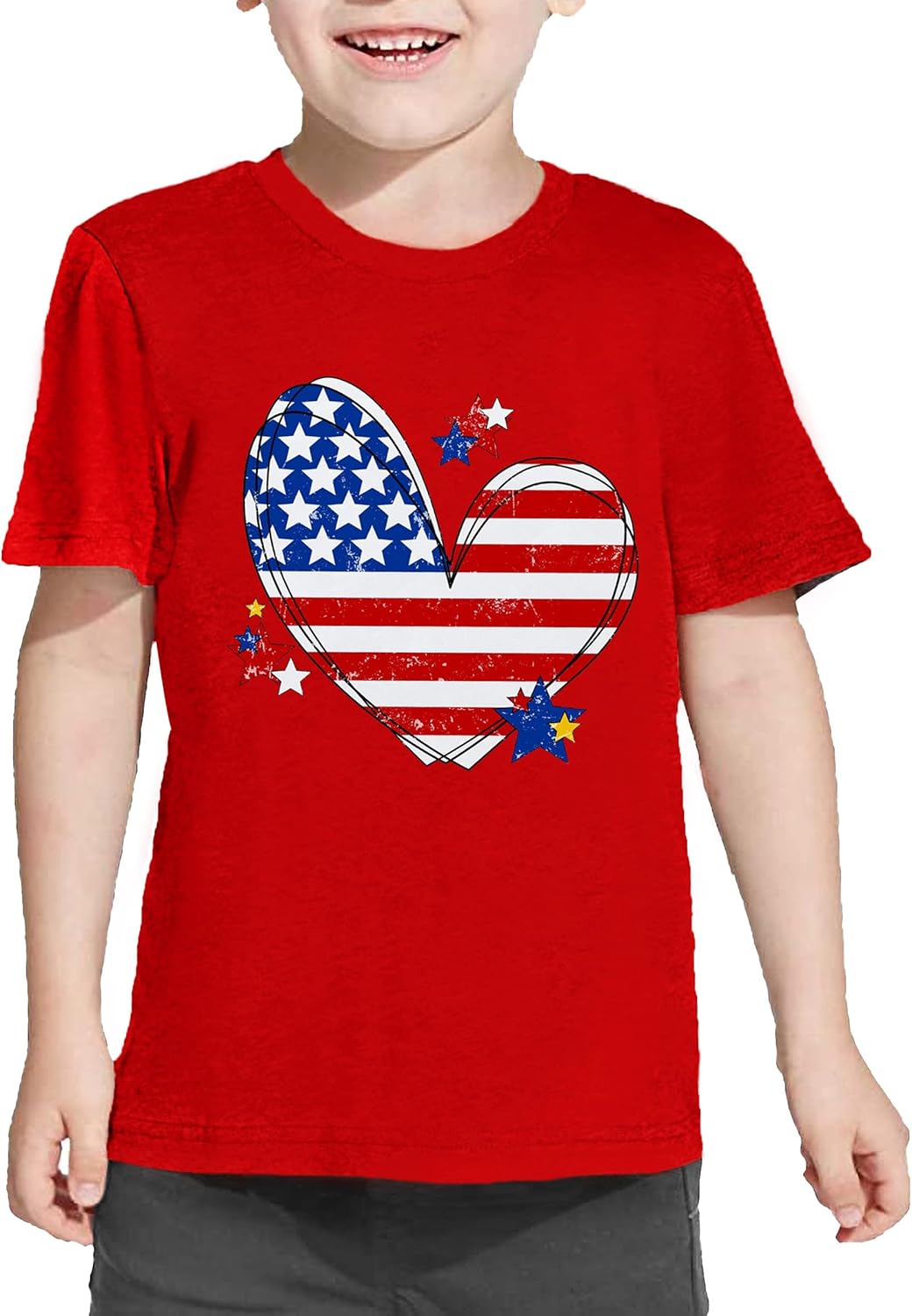 Miniatura 2 de Camisa con bandera americana para niños y niñas, diseño de corazón con bandera de Estados Unidos, camiseta patriótica del 4 de julio