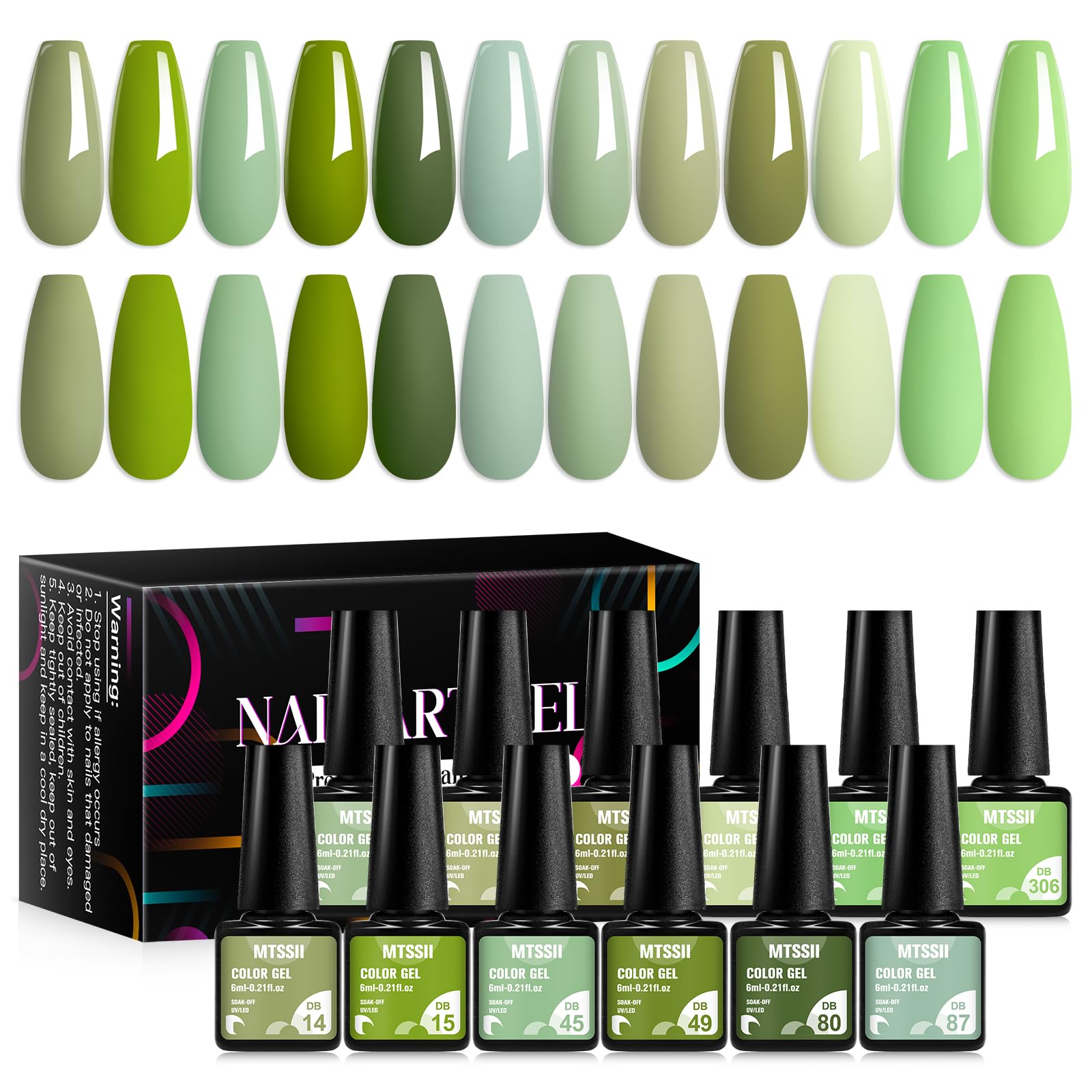 MTSSII Green Gel Nail Polish Set 12 Pcs Sage Green Forest Green Gel Polish Lime Olive Emerald Green Nail Polish Soak Off Gel Nail Kit Holiday Gift