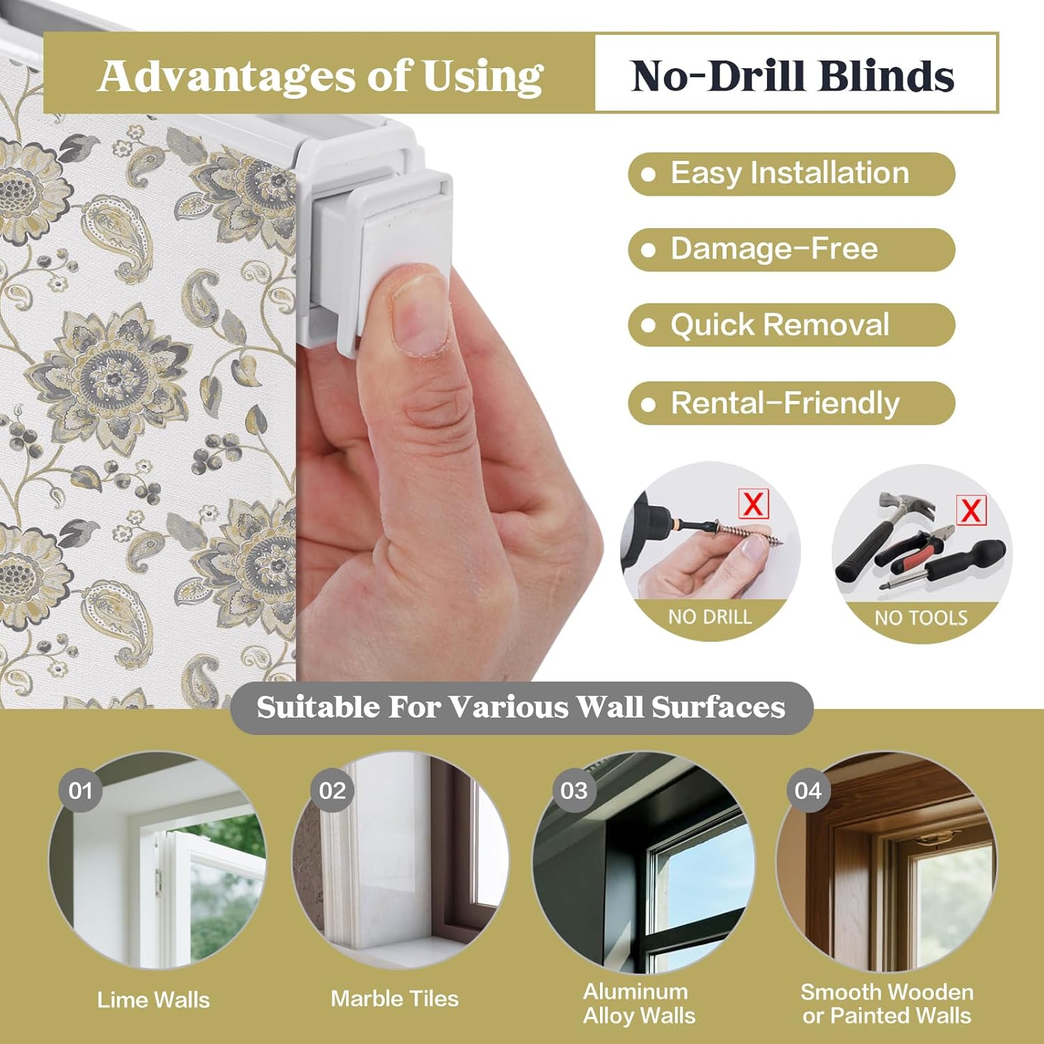 No Drill Blackout Roman Shades Blinds, No Tools Custom Made Lined Window Shades Blinds for Windows, Doors, French Doors, Kitchen Windows, Color 5