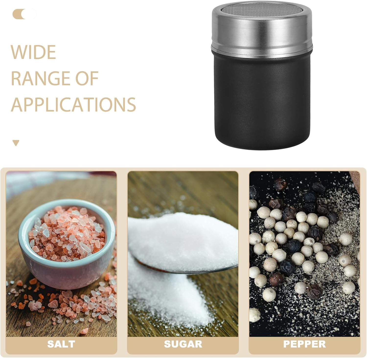 Angoily Powdered Sugar Shaker, 7. 6 Oz 304 Stainless Steel Flour Dredge, Black
