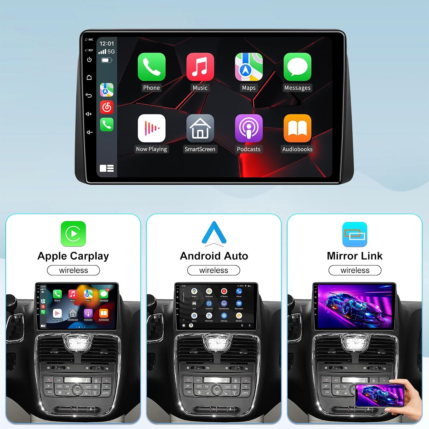 5GWiFi Upgrade Car Stereo Radio for Dodge Grand Caravan 2011-2020 Chrysler Town & Country 2013-2016 - Wireless Carplay and Android Auto GPS Navigation - 4GB+32GB 9.2 inch Touchscreen Bluetooth RDS FM