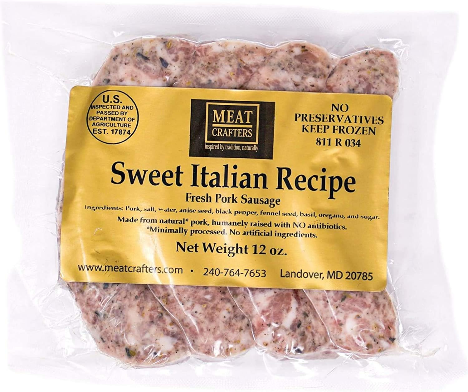 MeatCrafters Sweet Italian Pork Sausage, Minimally Processed, No Artificial Ingredients, 12oz (4-Pack, 16 Total Links)