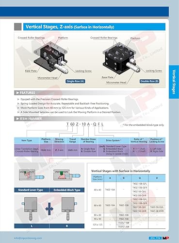 Miniatura 9 de Etapa vertical, MPositioning T40Z-10A - Etapa mínima de traducción del eje Z, rango de 0.394 in en ajuste de altura, plataforma de 1.575 x 1.575 in