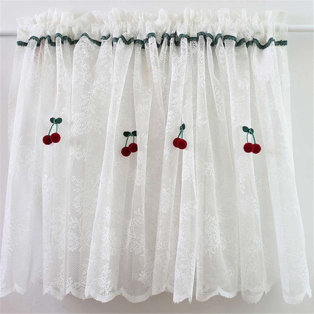 Rideau de fenêtre de cuisine, rideaux de café, rideau court de cuisine, cantonnière de fenêtre en dentelle blanche, rideau de café transparent, style rural campagnard, L x H 200 x 110 cm (taille : L x