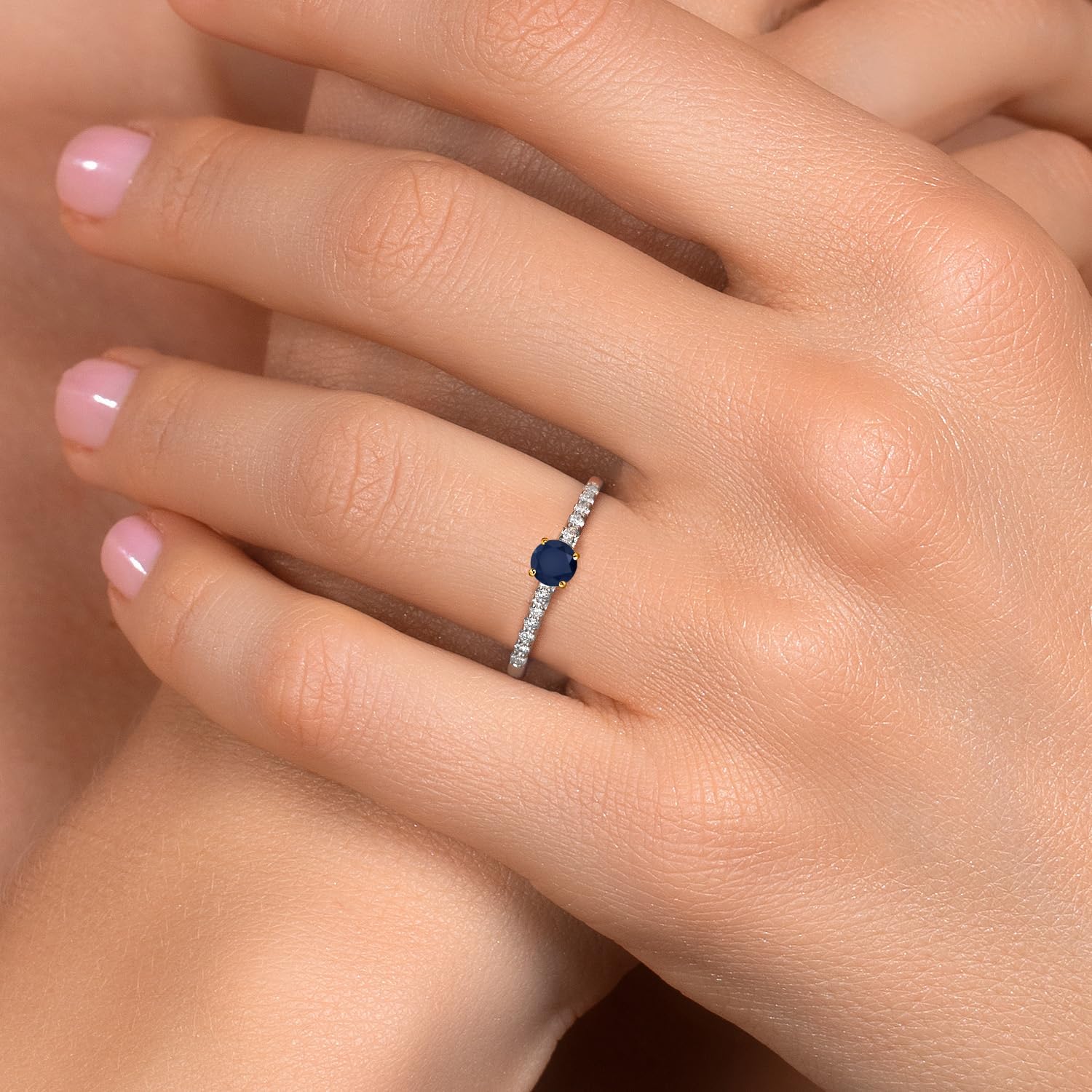 925 Silver and 10K Yellow Gold Gemstone Birthstone and Lab Grown Diamond Accent Engagement Ring For Women | Round 3.5MM and 1.5MM | Two-Tone Wedding Anniversary Promise Ring | Sizes 5, 6, 7, 8, 9 - Image 4