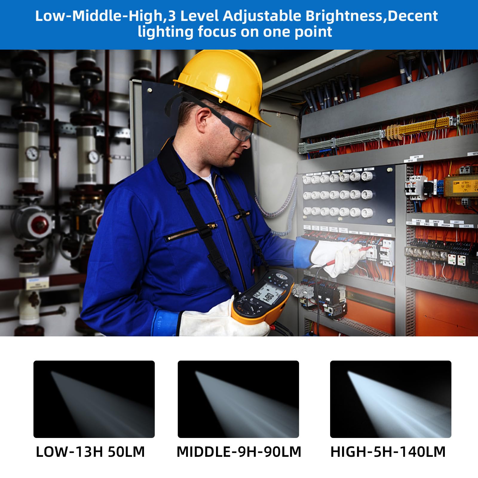 Gafas de seguridad para hombres y mujeres con luces LED recargables, extra largas 13 horas de trabajo, antiniebla, antiarañazos, gafas de protección TR90, montura duradera