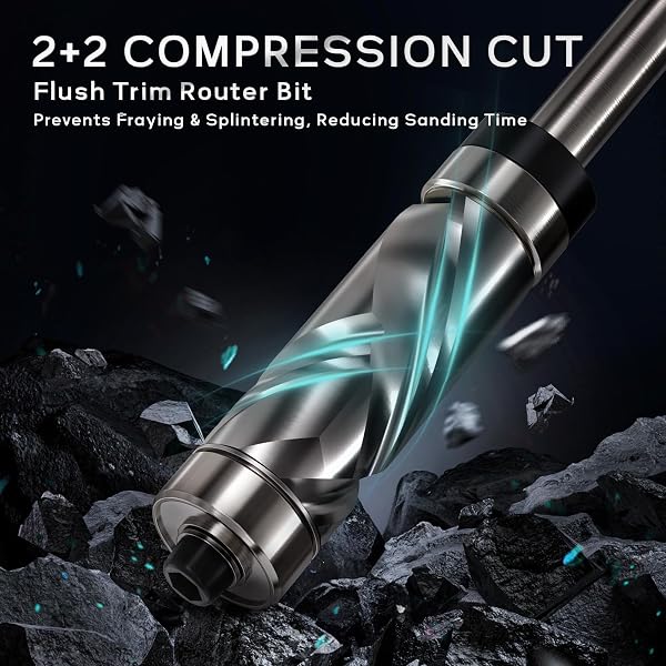 Top and Bottom Bearing Flush Trim Router Bit 1/4 Shank, 1/2" Cutting Diameter, 1-1/8" Cutting Length, Up&Down Compression Cut, Carbide Spiral Pattern Template Bit for Wood Trimming - 4