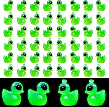 50-Pack Alien Duck Figurine Set, Dual Finish Mini Decor for Desktop Display and Collectible Displays Luminous Green
