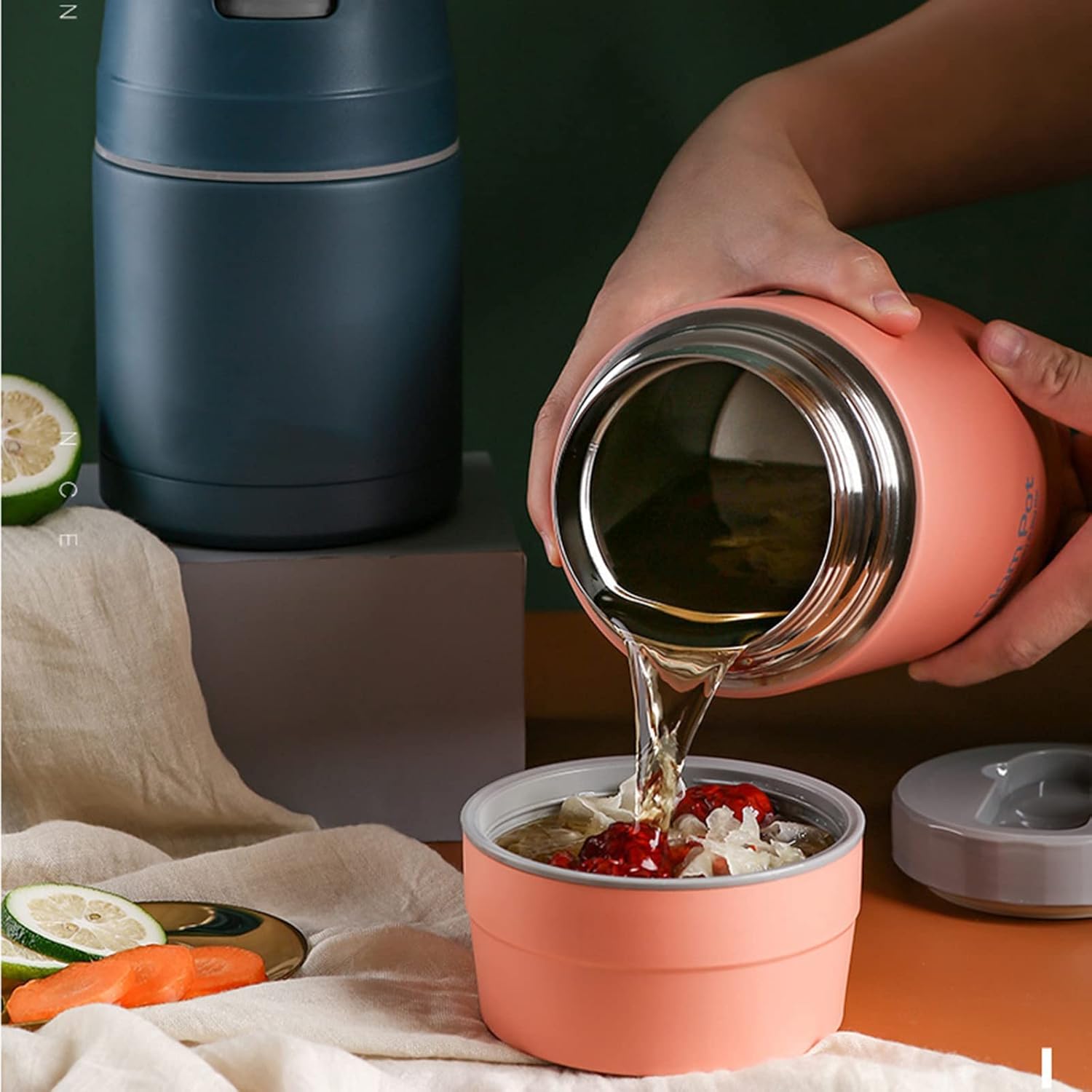 ele ELEOPTION Stainless Insulated Food Container Triple Layer Insulation, Leak-Proof Lid 800mL Capacity, Food-Grade Materials Thermos Jar Hot Travel Food Pink