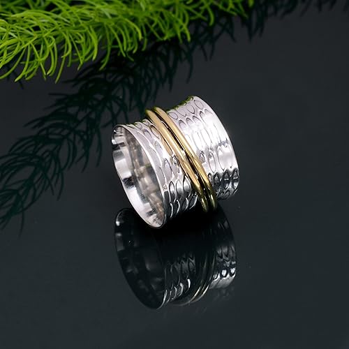 Miniatura 152 de Veracity Jewelry Sterling Silver Fidget Ring Spinner Ring Anxiety Relieving Rings For Unisex Meditation Thumb Worry Healing Birthday Promise Band