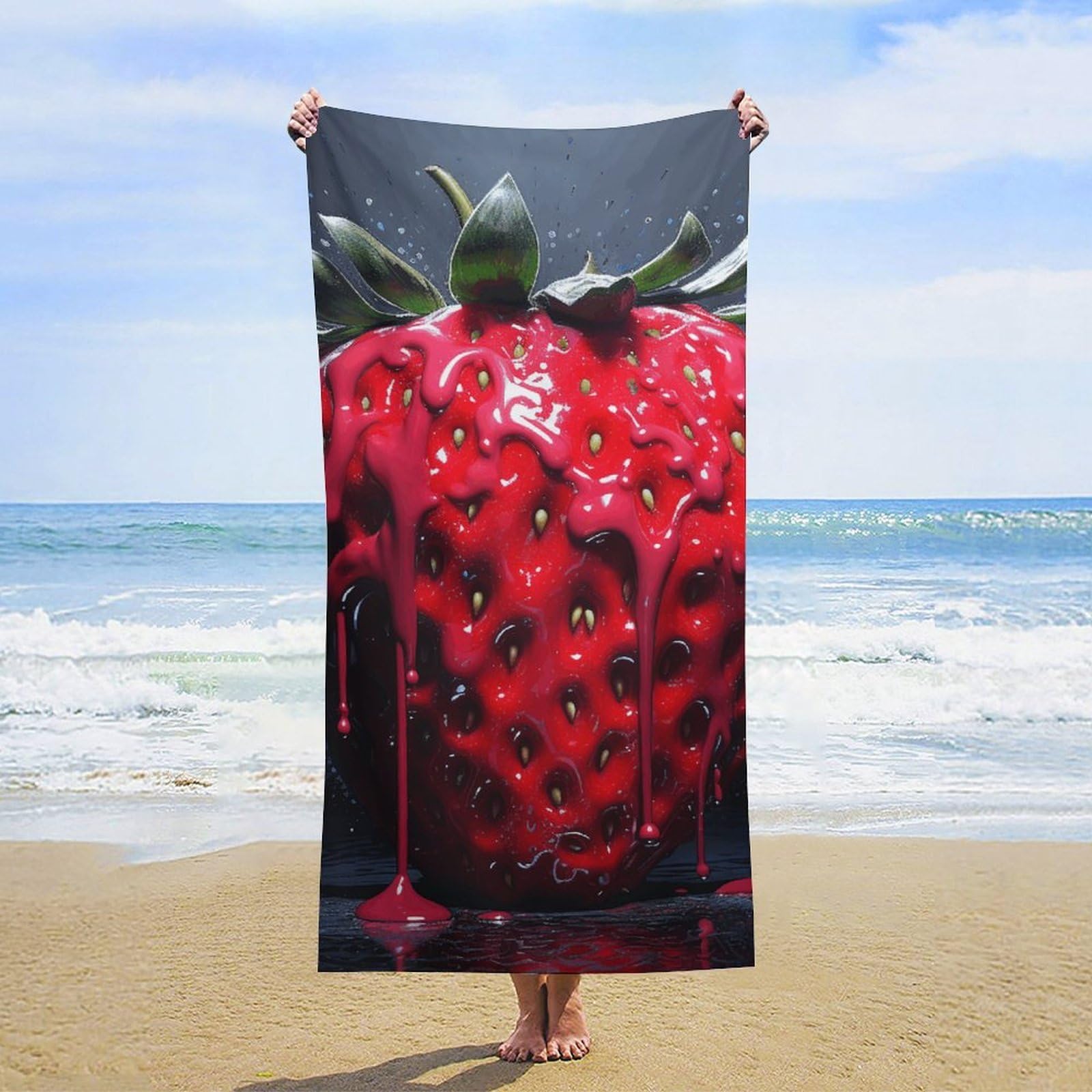 NTVOWPZO Bright Red Strawberries Beach Towel Oversized Microfiber Bath Towels Lightweight Sand Proof Beach Towels Absorbent Pool Towels for Swimming Yoga Bathroom Towel 31.5" X 63"