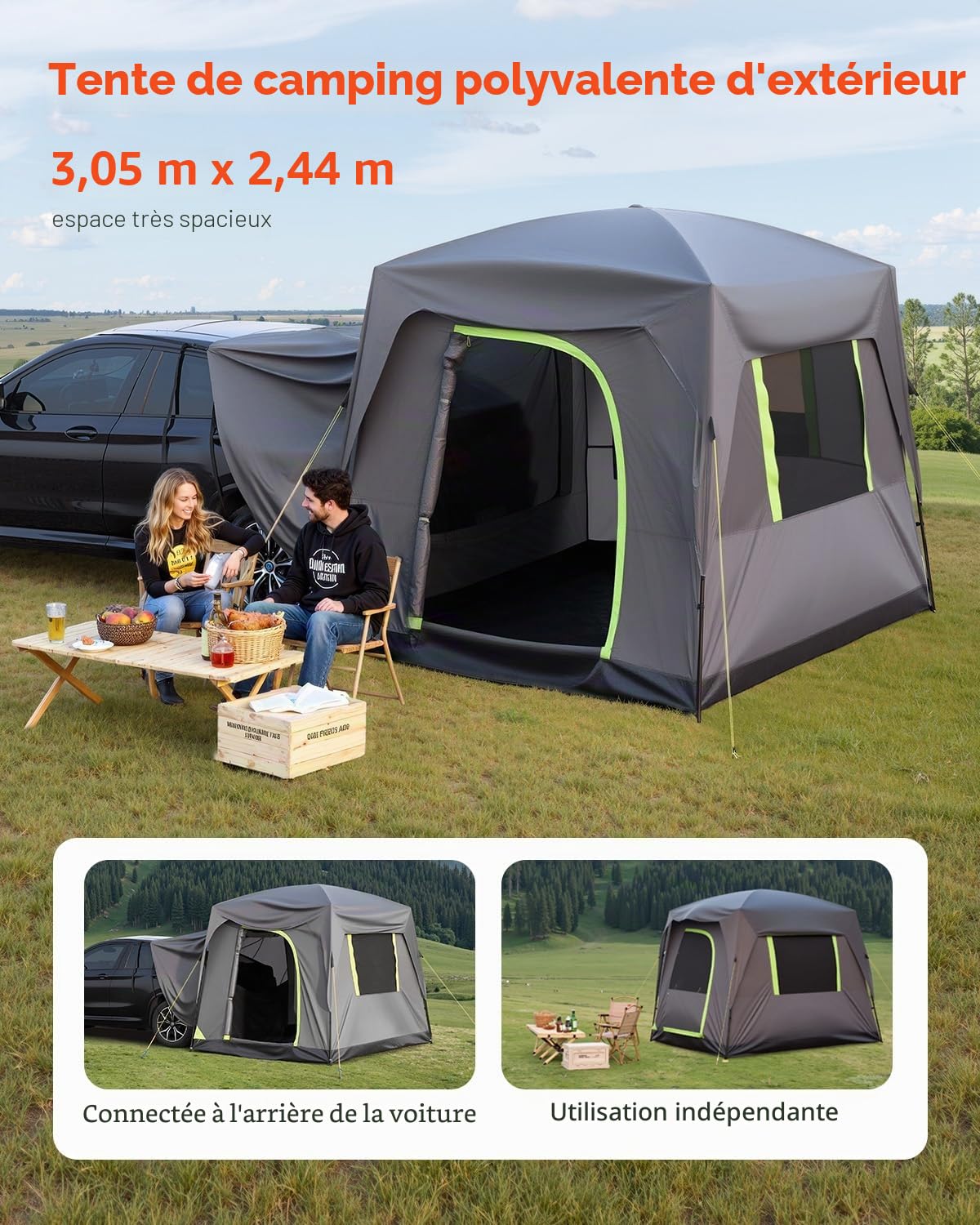 VEVOR Tente de camionnette / SUV pour camping, tente de lit imperméable PU2000 mm, tente de lit pour 2-3 personnes, conception de tente SUV pour 5-8 personnes