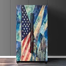 Self Adhesive Vinyl Refrigerator Wrap Set Art Poster American Flag 1920s Nostalgic Self Stick Door Mural Sticker Removable Refrigerator Wrap Decal Kitchen Bar Decor