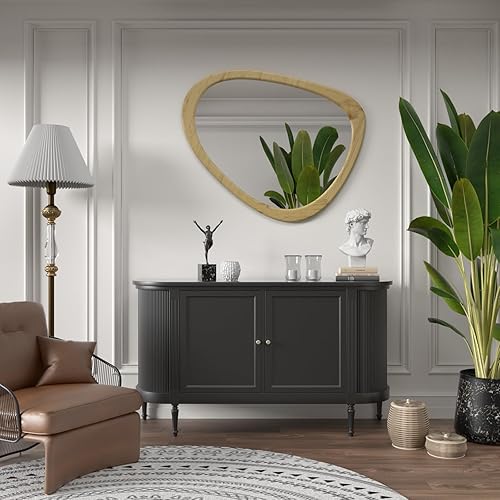 Miniatura 9 de COOL2DAY Espejo irregular, espejo asimétrico de madera con marco de pared, espejo decorativo asimétrico abstracto, espejo de forma extraña para sala