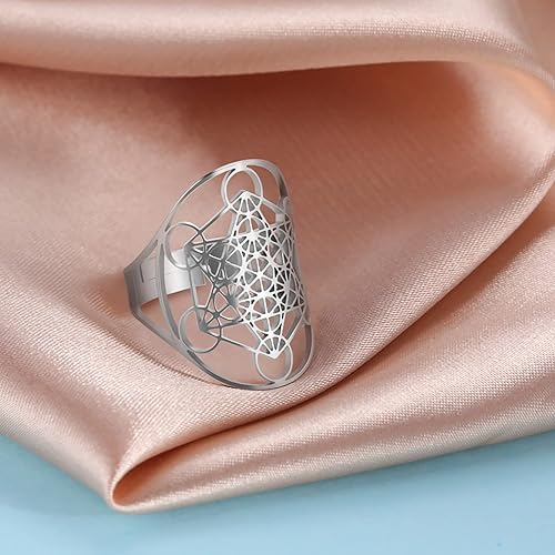 Miniatura 4 de UNIFT Metatron - Anillo de cubo para hombres y mujeres, de acero inoxidable, misterioso, geometría sagrada, arcángel, hexágrama, yoga, símbolos