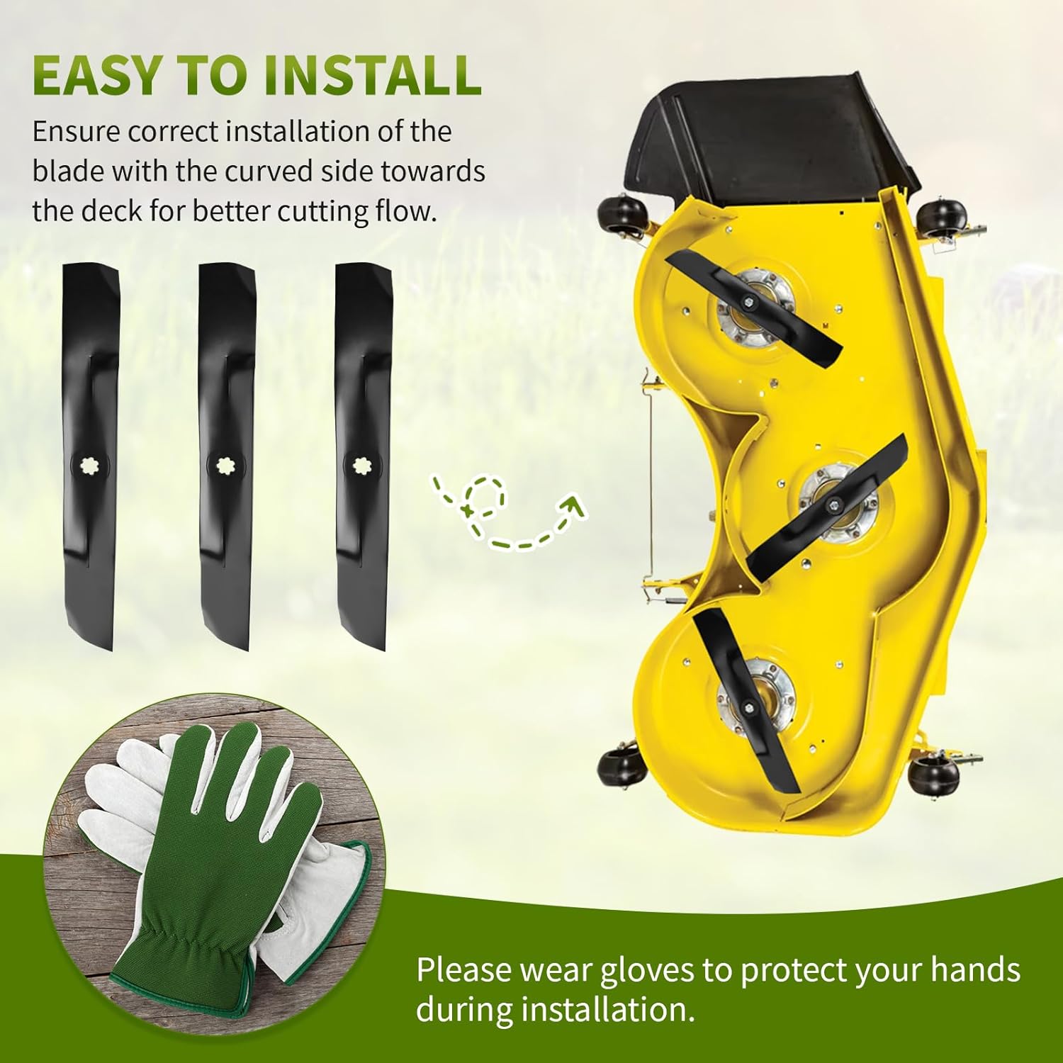 GX21380 Medium Lift Mower Blade, Compatible with John Dee re 54" Deck G110 D170 190C LA150 LA175 E180 S180 Riding Lawn Tractor, Replace GY20679 GY20684 GY20686, 3 Pack