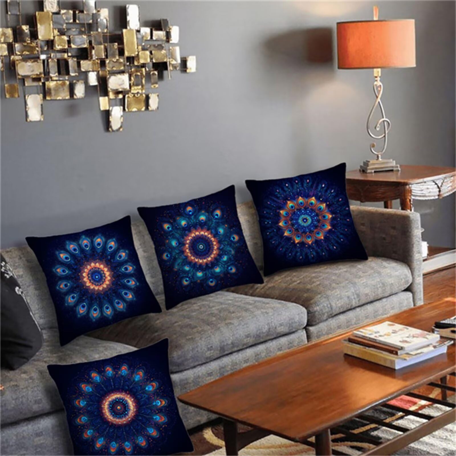Federe Cuscini Divano 60x60 Set di 4 Cuscini per Divano in Velluto Decorazioni Casa Copricuscini Blu 4 Pezzi Quadrati Copri Cuscino Mandala Copricuscini, per Camera da Letto, Salotto, Casa, R-22