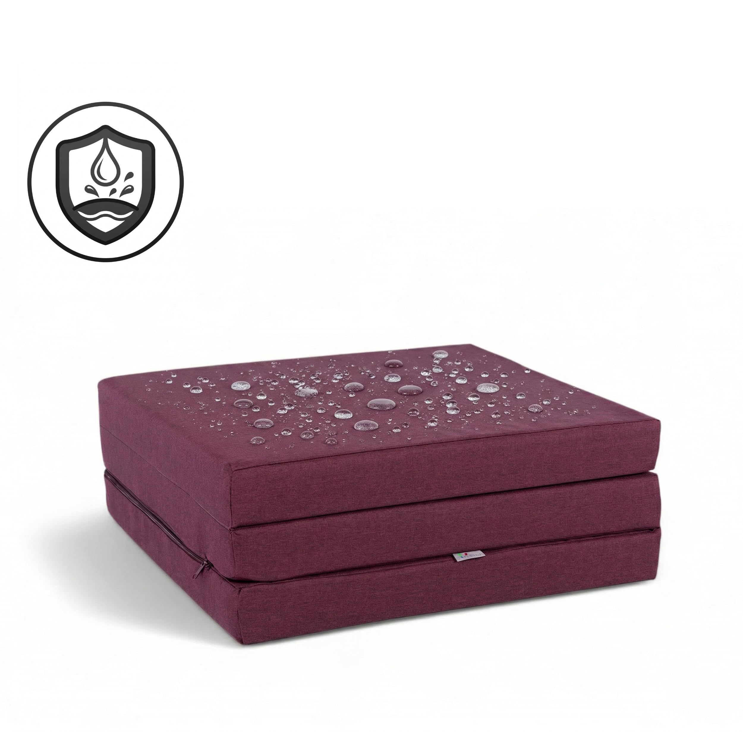FORTISLINE Matelas Pliant 3 Parties 180 x 65 x 7 cm, Bordeaux déperlant - Matelas d’appoint Pliable pour invité, Voyage et Camping, Housse Lavable