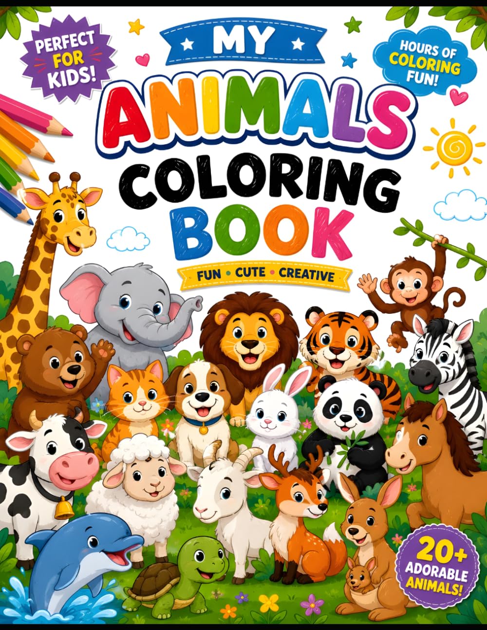 Happy Animals Coloring Book for Kids: Fun and Easy Animal Illustrations for Toddlers and Preschoolers Ages 3-6 — Big Simple Designs for Little Hands